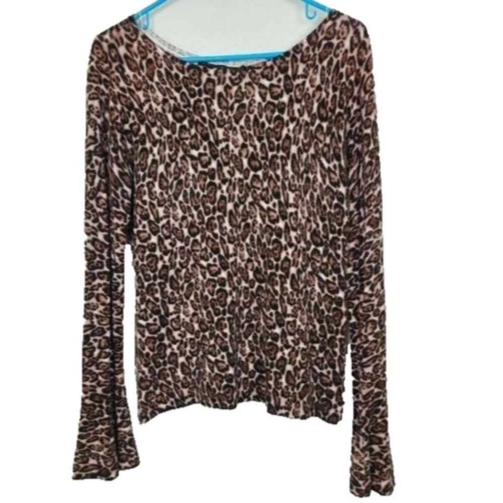 White House Black Market Womens Sweater Size Small Animal Print Bell Sleeve BOHO